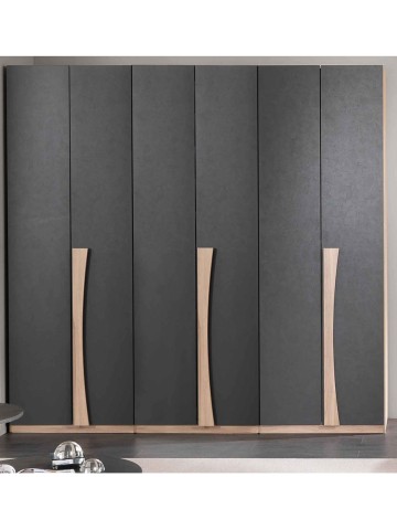 Armadio Lucrezia in legno 6 ante battenti Grigio e Noce