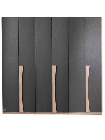 Armadio Lucrezia in legno 6 ante battenti Grigio e Noce