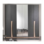 Armadio Lucrezia in legno 6 ante battenti con specchio Grigio e Noce