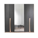 Armadio Lucrezia in legno 6 ante battenti con specchio Grigio e Noce