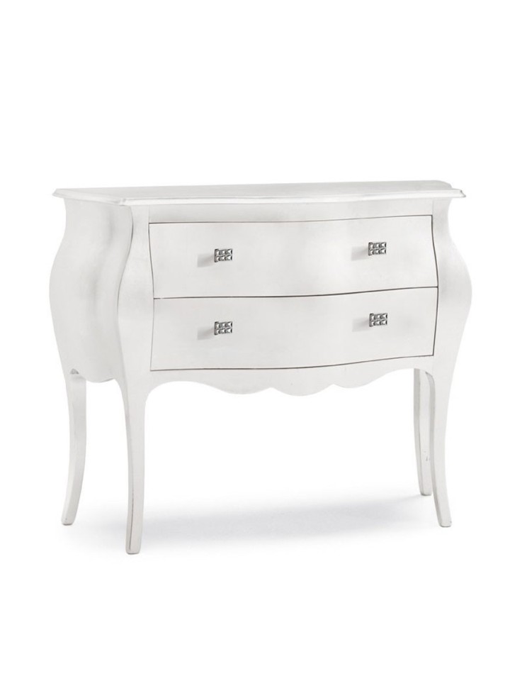 Comò in Legno Bombato 2 Cassetti Bianco Opaco