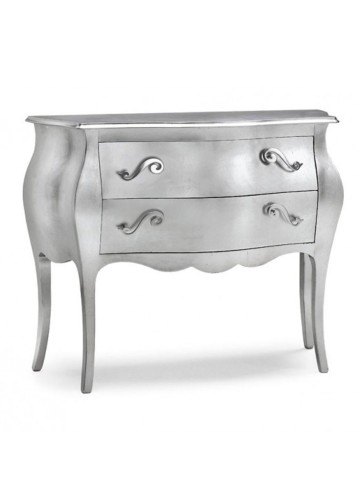 Comò in Legno Bombato 2 Cassetti Foglia Argento