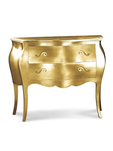 Comò in Legno Bombato 2 Cassetti Foglia Oro