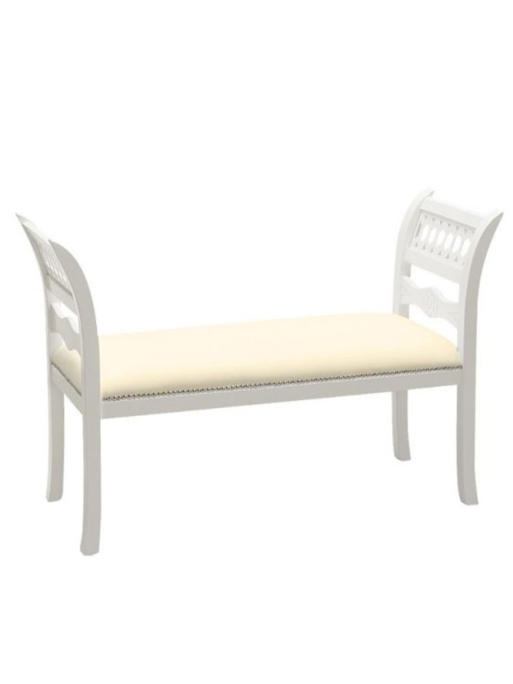 Panchetta Divanetto Legno Bianco e Seduta Ecopelle Bianca