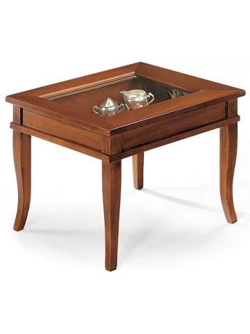 Tavolino quadrato in legno piano in vetro