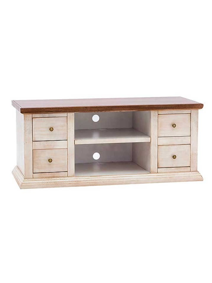 Porta Tv Classico con 4 cassettini Colore Anticato Bianco e Noce