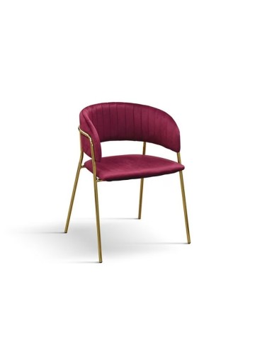 Sedia Imbottita in Velluto Bordeaux Struttura in Metallo Oro