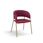 Sedia Imbottita in Velluto Bordeaux Struttura in Metallo Oro