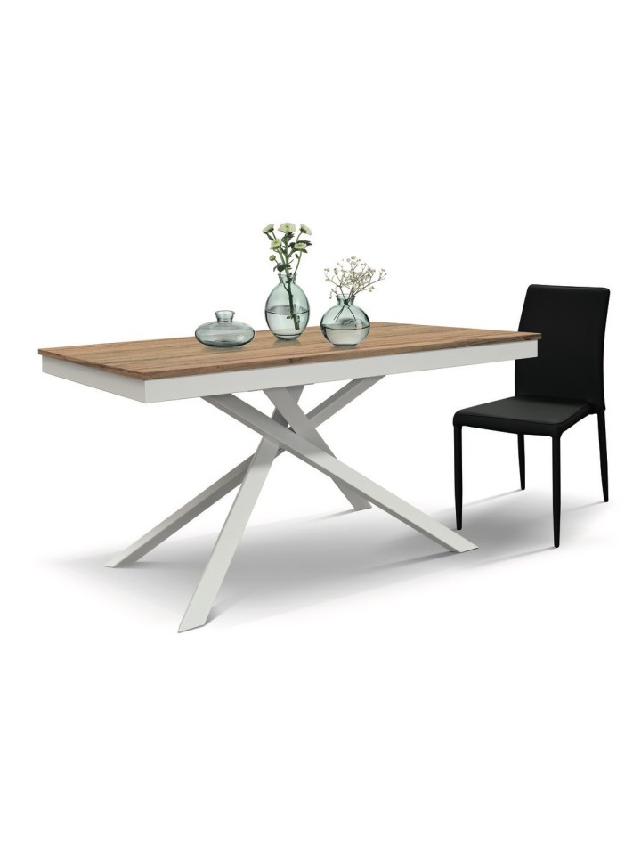 Tavolo allungabile base in metallo e piano in rovere