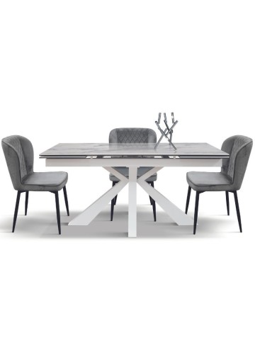 Tavolo Allungabile Base Metallo Piano Effetto Marmo
