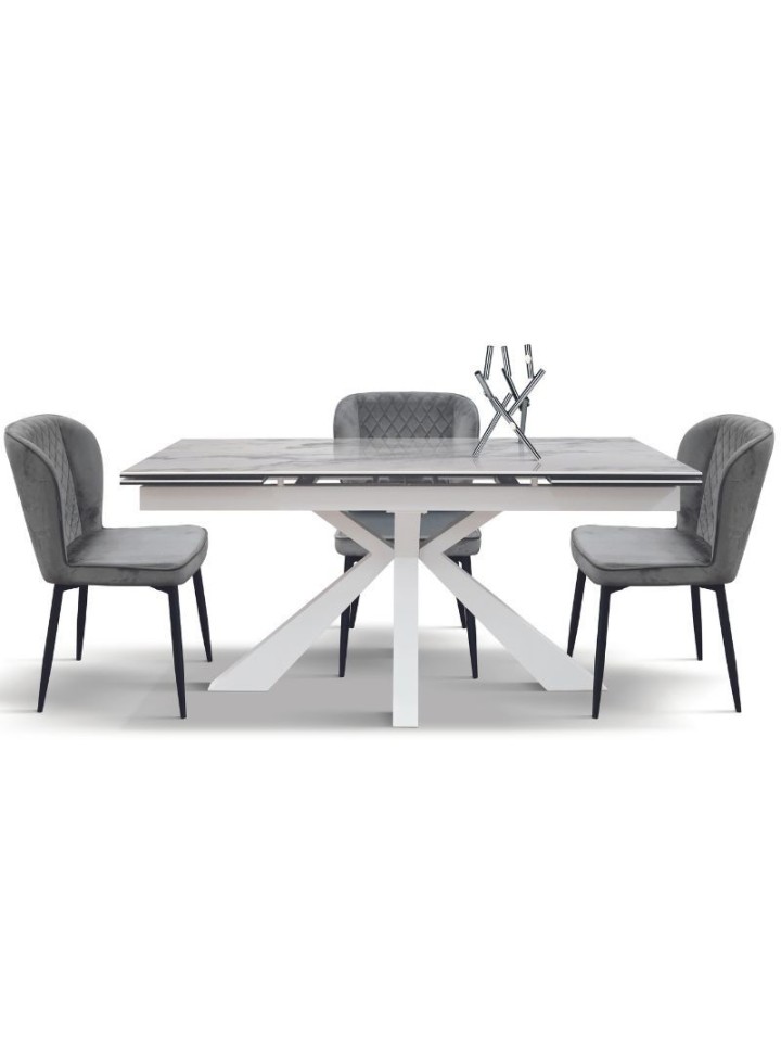 Tavolo Allungabile Base Metallo Piano Effetto Marmo