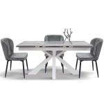 Tavolo Allungabile Base Metallo Piano Effetto Marmo