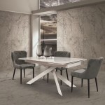 Tavolo Allungabile Piedi in Metallo Incrociati e Piano Effetto Marmo