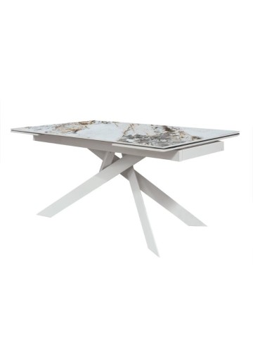 Tavolo Allungabile Piedi in Metallo Incrociati e Piano Effetto Marmo