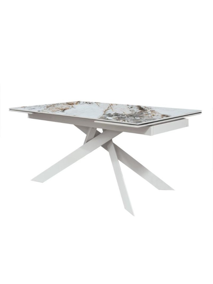 Tavolo Allungabile Piedi in Metallo Incrociati e Piano Effetto Marmo