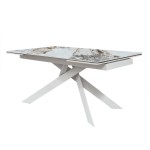 Tavolo Allungabile Piedi in Metallo Incrociati e Piano Effetto Marmo