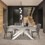 Tavolo Allungabile Piedi in Metallo Incrociati e Piano Effetto Marmo