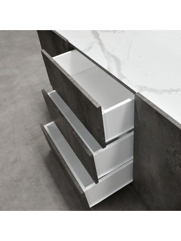 Madia Due Ante e Tre Cassetti Finitura Acciaio Ossidato Piano Effetto Marmo