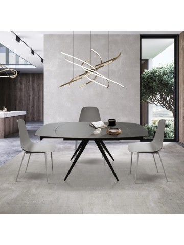Tavolo Moderno Allungabile Piano in Ceramica Gambe in Metallo