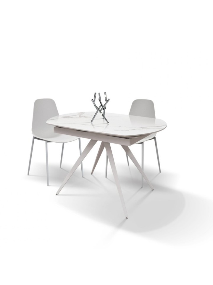 Tavolo Moderno Allungabile Piano in Ceramica Gambe in Metallo