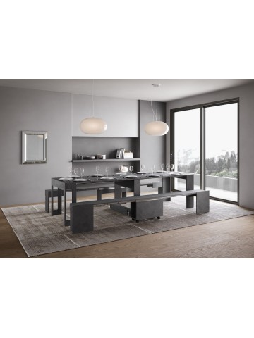 Consolle allungabile Evolve con Panca inferiore e superiore Bianco Frassino