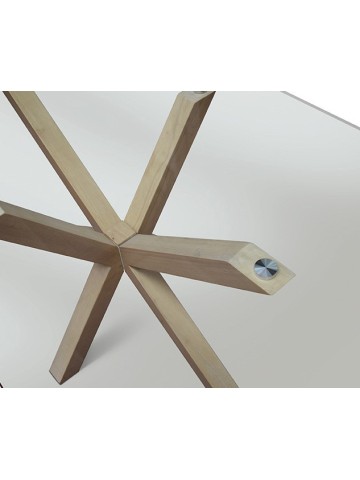 Tavolo fisso base in legno piano in vetro