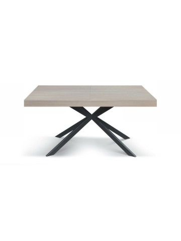 Tavolo base in metallo Nero, Piano Finitura Olmo Perla con 2 allunghe