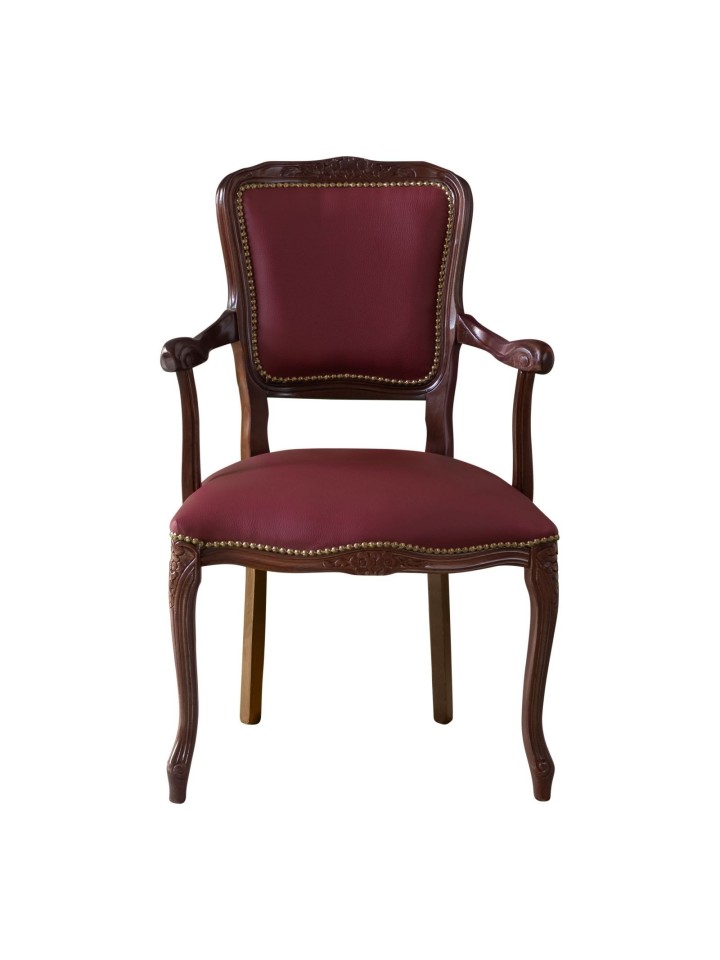 Poltrona Parigina in Legno Intarsiato Noce Rivestimento Ecopelle Bordeaux