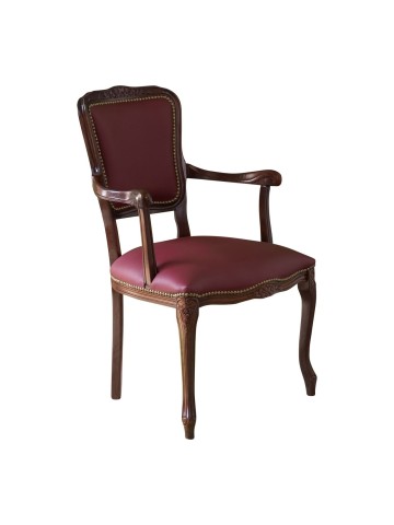 Poltrona Parigina in Legno Intarsiato Noce Rivestimento Ecopelle Bordeaux