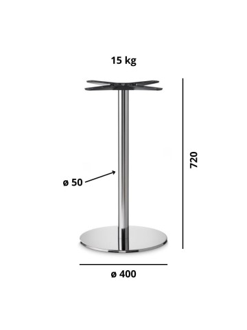 Base Tavolo con Colonna Sottile e Basamento Tondo Piatto - Acciaio Cromato Lucido