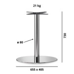 Dimensioni Base Tavolo con Colonna Sottile e Basamento Ovale Piatto - Acciaio Cromato Lucido