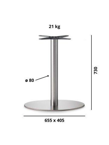 Base Tavolo con Colonna Sottile e Basamento Ovale Piatto - Inox satinato