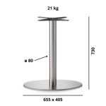 Dimensioni Base Tavolo con Colonna Sottile e Basamento Ovale Piatto - Inox satinato