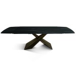 Tavolo Allungabile con Base in Metallo Bronzo e Piano in Ceramica