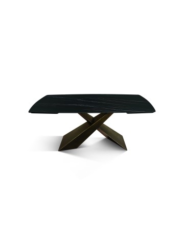 Tavolo Allungabile con Base in Metallo Bronzo e Piano in Ceramica