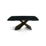 Tavolo Allungabile con Base in Metallo Bronzo e Piano in Ceramica