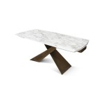 Tavolo Allungabile con Base in Metallo Bronzo e Piano in Ceramica