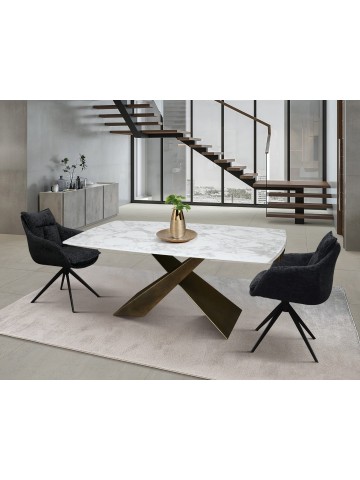 Tavolo Allungabile con Base in Metallo Bronzo e Piano in Ceramica