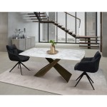 Tavolo Allungabile con Base in Metallo Bronzo e Piano in Ceramica