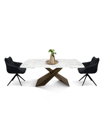 Tavolo Allungabile con Base in Metallo Bronzo e Piano in Ceramica