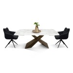 Tavolo Allungabile con Base in Metallo Bronzo e Piano in Ceramica