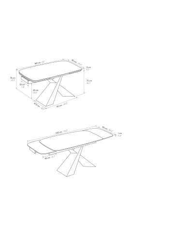 Dimensioni Tavolo Allungabile con Base in Metallo Bronzo e Piano in Ceramica effetto marmo