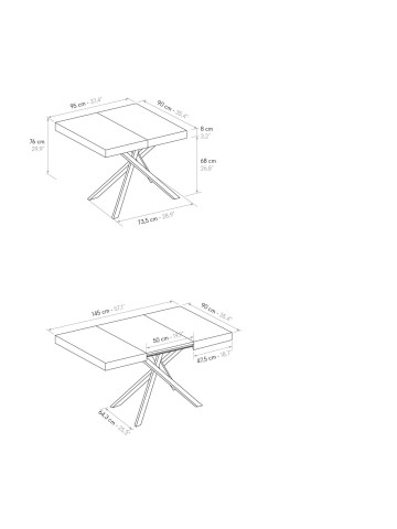Tavolo allungabile con gambe incrociate e piano rovere rustico