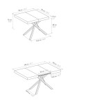 Tavolo allungabile con gambe incrociate nere in metallo e piano bianco frassino
