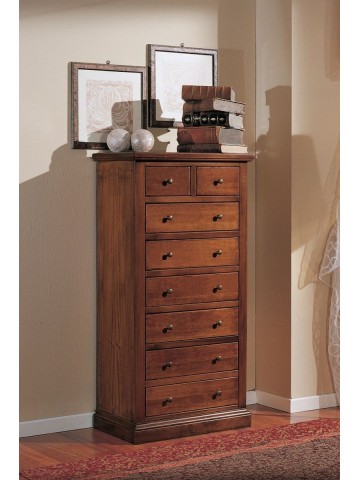 Cassettiera in legno Noce 6+2 cassetti con Zoccolo Chiuso