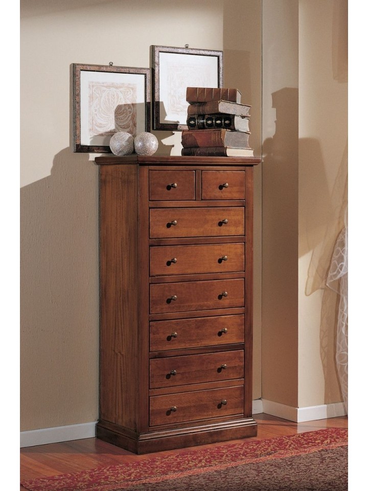 Cassettiera in legno Noce 6+2 cassetti con Zoccolo Chiuso