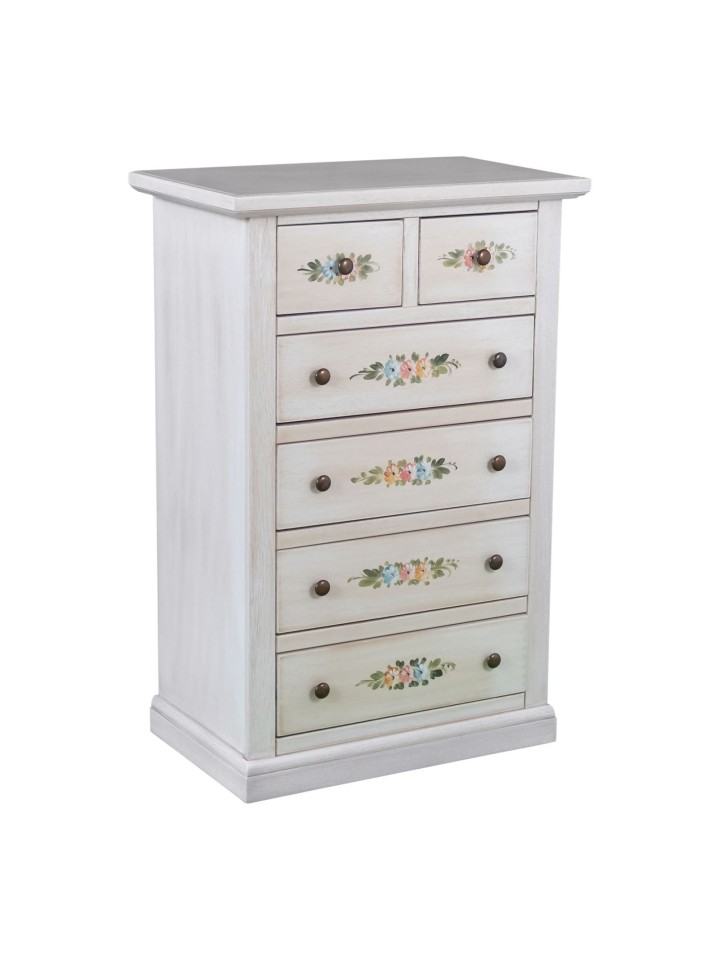 Cassettiera in legno Shabby chic decorato a mano 4+2 cassetti