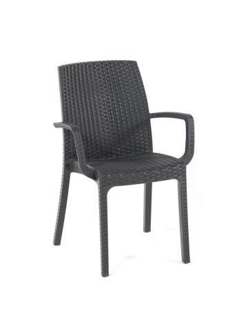 Sedia con braccioli impilabile effetto rattan in poliuretano per giardino