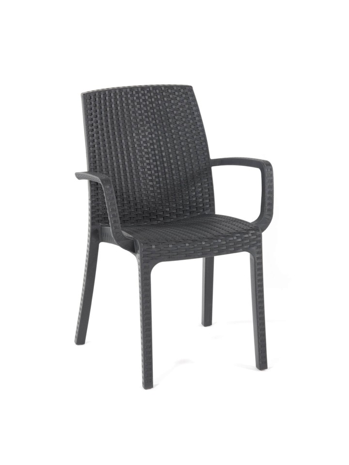 Sedia con braccioli impilabile effetto rattan in poliuretano per giardino