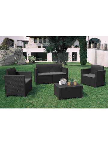 Salotto Set Sofà per Esterno Effetto Rattan in Polipropilene (4 Posti + Tavolino)